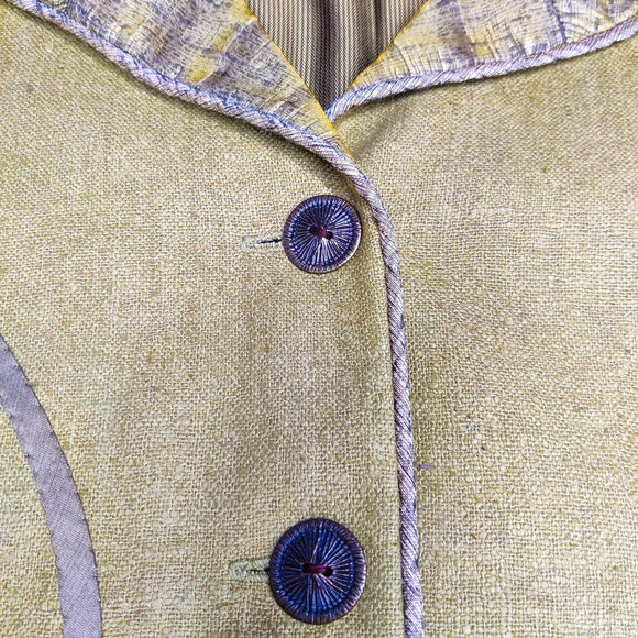 Elizabeth Gillem Art to Wear Tweed Lagenlook Olive Green Button Up Jacket Large - Picture 4 of 10